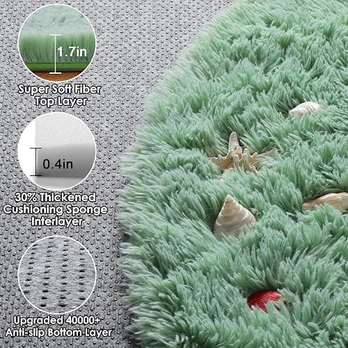 ONASAR Sage Green Round Area Rug 4ft, Fluffy Soft Bedroom Circle Rugs for Kids Girls Boys Teen Dorm Room, Cute Furry Plush Shaggy Carpet for Nursery Living Room Playroom Christmas Home Decor thumbnail 2
