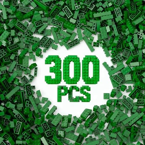 300Pcs Building Brick Bulk, Green Bulk Bricks with 5 Sizes, Compatible with Lego and Parts and Pieces, Creative Halloween Christmas Building Block Toys for Boys Girls Ages 6 7 8 9 10 Years Old - Image 1