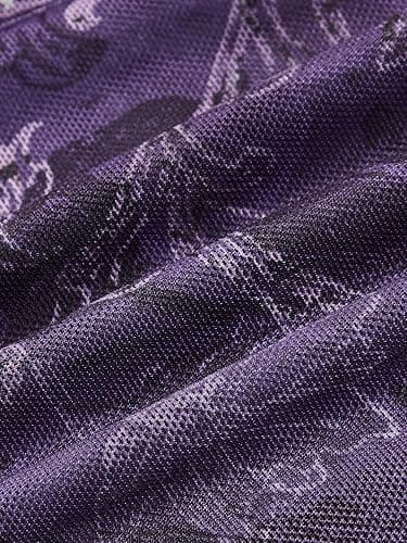 COZYEASE Women's Y2K Sheer Mesh Tie Back Halter Top Floral Print Rhinestone Cami Tops Backless Crop Tee - Medium - Purple thumbnail 6