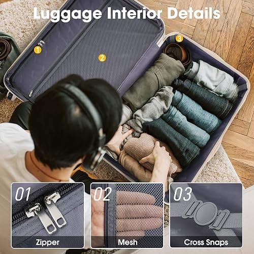 Merax Luggage Sets of 3 Piece Carry on Suitcase Airline Approved,Hard Case Expandable Spinner Wheels(White Pink) thumbnail 7