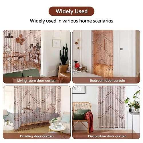 Foreate 52 Strands Beaded Curtain for Doorway Handmade Bamboo Wood Door Beads Hanging Room Divider Bohemian Hallway Window Hippie Curtains Rustic Home Bedroom Decor 35.5" x 75" Brown - Brown thumbnail 7