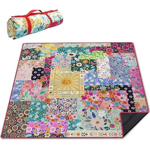 Supfitness Extra Large Picnic Blankets Waterproof Foldable (80 "x 80") Beach Blanket Waterproof Sandproof,3-Layer Thicking Mat Outdoor Packable Camping Blanket(Bohemian) - Image 1
