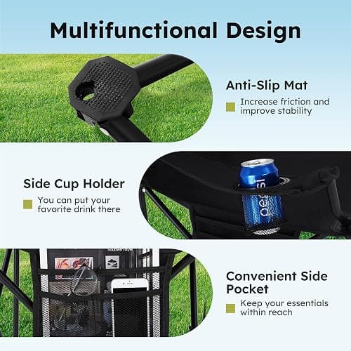 ALPHA CAMP Camping Chair 2 Pack Portable Chair with 3-Can Cooler Folding Chair with Side Pocket and Cup Holder, Collapsible for Camping, Tailgates, Beach, Fishing and Sports,2PC thumbnail 7