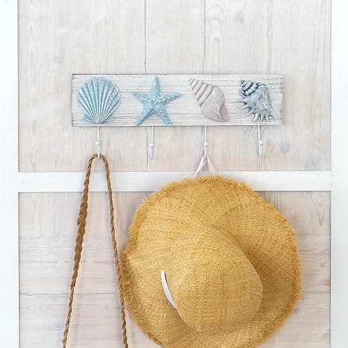 TideAndTales Beach Decor Seashell Wall Hooks Towel Rack for Bathroom, Bedroom or Kitchen | 4 Strong Hooks | Ocean Theme Beach House Decor thumbnail 2