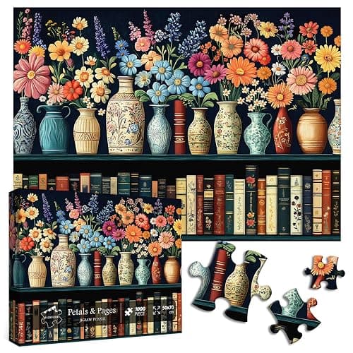 Wildflower Puzzles for Adults 1000 Pieces, PICKFORU Vintage Flower Book Puzzle, Wildflower Pages Jigsaw Puzzle for Book Lover, Floral Art Bookshelf Library Puzzles thumbnail 9