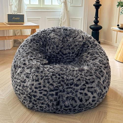 XeGe black leopard print fuzzy bean bag chair - Image 1