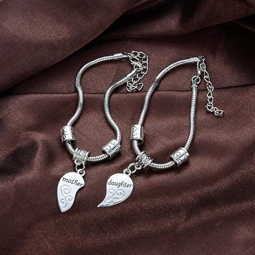 YEEQIN 2PCs Matching Heart Mother Daughter Bracelets Mother Daughter Jewelry Set Gift for Mom or Daughter thumbnail 4