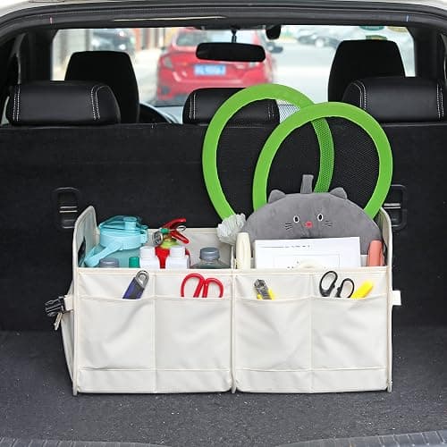 AOKJOY Car Trunk Organizer Car Storage Organizer Collapsible Multi Compartment Car Organizer Adjustable Straps for SUV(Beige) thumbnail 2