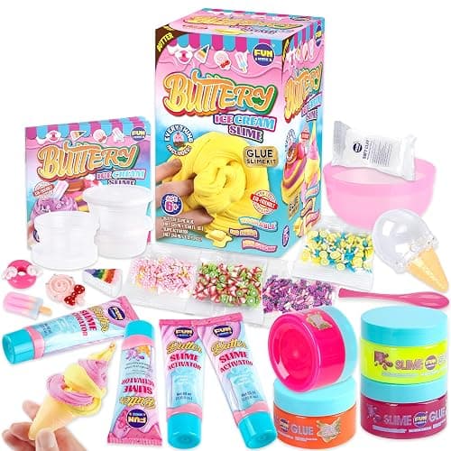 1:1 Buttery Glue Slime Kit for Kids Ages 8-12, FunKidz Ice Cream Slime Making Kits for Girls Toys Includes 19 Pieces Supplies to Make Butter Slime Activity Party Gifts - Image 1