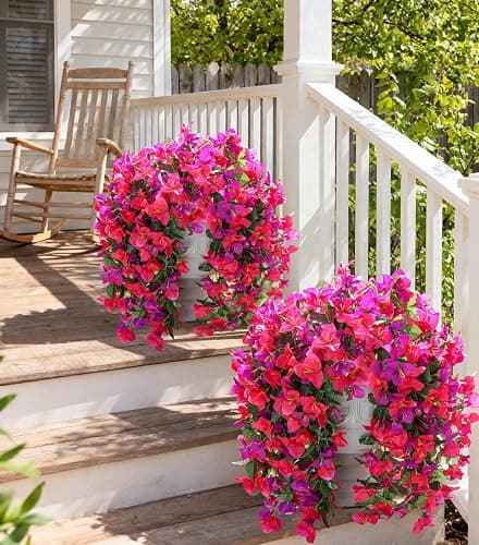 Faux Bougainvillea Artificial Flowers Plants for Outdoors Outside Decoration, 2pcs Fake Flowers Silk Long Trailing Vines UV Resistant Realistic for Front Door Porch Planter Urn Patio Balcony Yard, Mix thumbnail 3