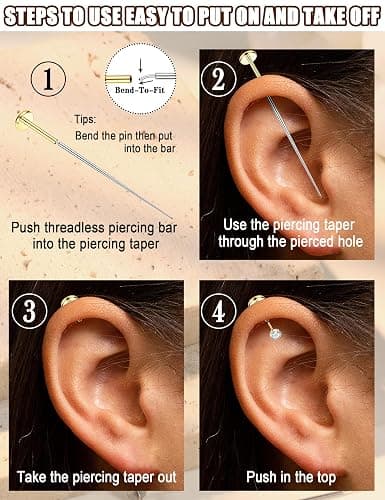 YADOCA 20G/18G/16G Threadless Nose Studs for Women Hypoallergenic Surgical Steel Flat Back Stud Earrings 14K Gold Plated Push in Nose Rings Studs CZ Lip Labret Cartilage Helix Tragus Piercing Jewelry thumbnail 6
