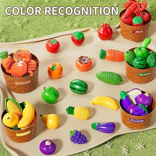 NIPLOOOW Play Food Set for Kids, Toddler Learning Toys, Cutting Food Toy Color Sorting Set, Pretend Food Play Kitchen Accessories for Kids, Birthday Gifts for 3-8 Years old Boys Girls Educational Toys thumbnail 5
