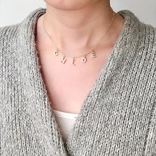 Crystal Spaced Letter Necklace, Initial Charm Necklace, CZ Diamond Alphabet Necklace, Zirconia Letter Charm Necklace, Sparkly Name Jewellery, Custom Dangle Initial Necklace, Drop Letter Necklace thumbnail 3