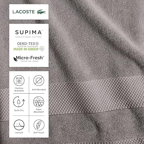 Lacoste Heritage Supima Cotton 6-Piece Towel Set, 2 Bath Towels, 2 Hand Towels, 2 Washcloths, White – Highly Absorbent & Quick Drying, Bathroom Essential, Machine Washable thumbnail 6