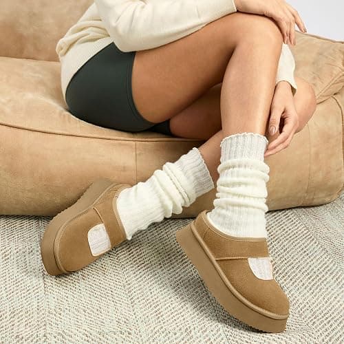 Vilanva Platform Slippers for Women Cozy Fur Lined Slip on Mary Jane Fall Shoes Warm Comfy House Slippers for Indoor Outdoor thumbnail 2