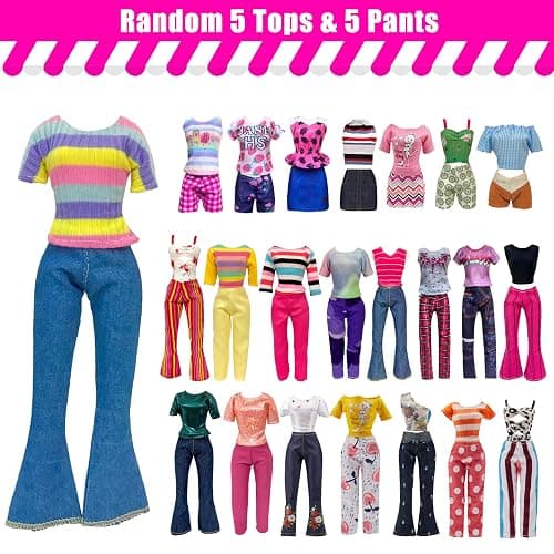 30 Pieces Doll Clothes and Accessories for 11.5 Inch Girl Dolls Including Random 5 Tops, 5 Pants, Random 3 Dresses, Random 3 Fashionable Dresses, Random 2 Swimwear, 6 Pairs of Shoes, 1 Bag, 5 Hangers thumbnail 2