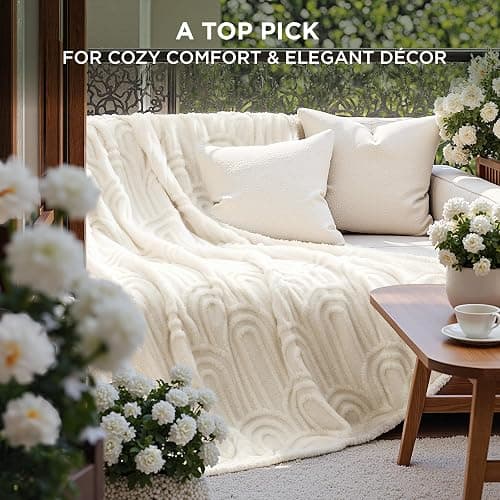 Bedsure Throw Blanket for Couch - Cute Soft Cozy Fall Blanket Gifts for Women Girls, Fuzzy Fluffy Fleece Throw for Bedroom Home Boho Decor, Anthropologie Room Dorm Decor Aesthetic, White, 50x60 Inches thumbnail 4