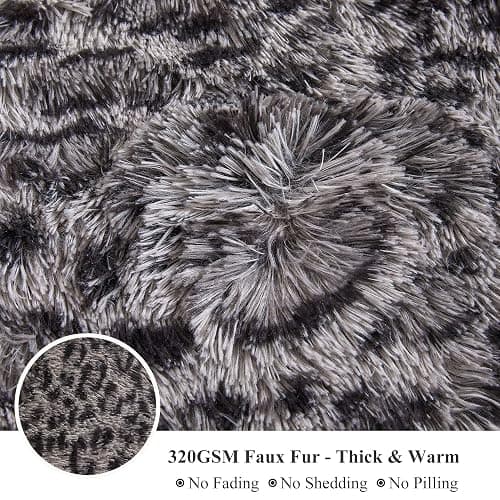 XeGe Fluffy Faux Fur Leopard Print Bed Blanket Kids Adults Couples, Plush Fuzzy Wrap Round Large Cheetah Queen Size Warm Shaggy Furry Blanket for Couch Sofa Bedroom Living Room, Grey, 90x90, Queen thumbnail 5