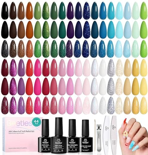 Beetles Gel Nail Polish Set - 44 PCS Brown Nude Burgundy Gel Polish Winter Nails Fairytale Town Collection with 4Pcs Base Glitter Matte Glossy Top Coat Soak off Uv Gel DIY Manicure - Image 1