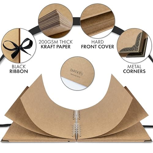 Bstorify Scrapbook Photo Albums 60 Pages (21 x 21 cm) Brown Thick Kraft Paper Scrap Book Ideal for Your Scrapbooking Albums Art & Craft Projects thumbnail 4
