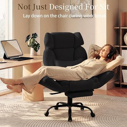 Office Chair with Flip Armrests,Big and Tall Office Chair with Foot Rest,Extra Wide Seat & Lumbar Pillow,Ergonomic Computer Gaming Chair,Comfy Criss Cross Chair for Pets Sitting,Teddy Fleece,Black thumbnail 7