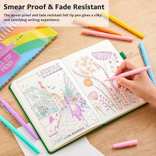 Lelix 30 Colors Felt Tip Pens, Medium Point Pastel Colored Pens, Felt Tip Markers Pens For Journaling, Writing, Note Taking, Planner Coloring, Perfect for Art Office and School Supplies thumbnail 5