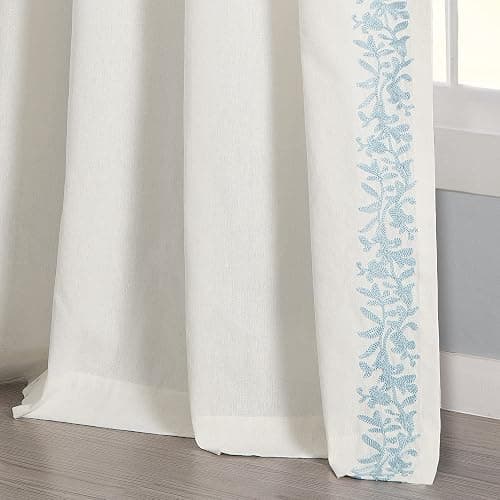 Lush Decor Modern Luxury Embroidered Border Window Curtain Panel Single 52" W x 84" L Off White & Blue - Bedroom Curtains White Curtains for Living Room thumbnail 7
