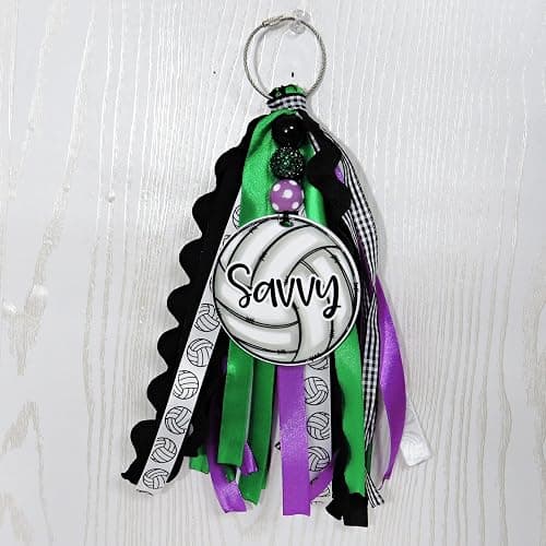 Volleyball Bag Tag Personalized with Name for Girls- Pin Me Backpack Sports Bag Gift – Acrylic Ribbons Beads - You Choose Colors thumbnail 5