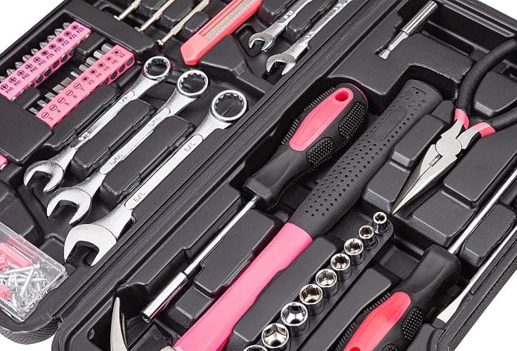 Cartman 148Piece Tool Set General Household Hand Tool Kit with Plastic Toolbox Storage Case Pink - 148-Pieces - Pink thumbnail 3