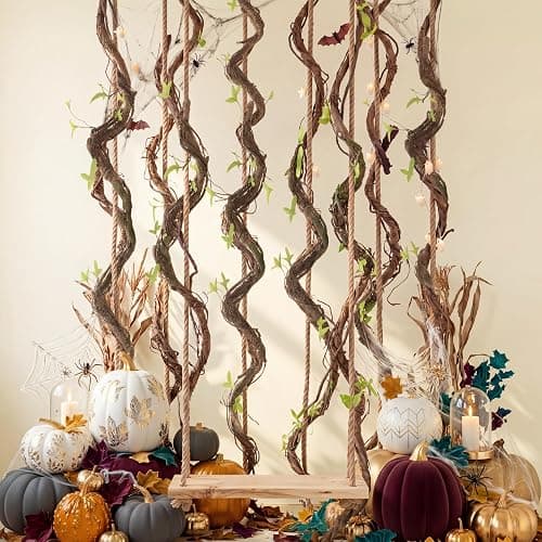 Suncalla 5 Pcs 35in Artificial Bendable Tree Branches for Decor, Natural | Fake Trunk Twigs with Leaves, Cherry Blossom Grape Vines, Halloween Steady Branch Garland, Wall Hanging Reptile Habitat Decor - Image 1