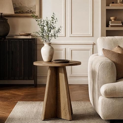 Tribesigns Round End Table Living Room, 19.7" Small Modern Couch Side Table | Sculptural Cross Base, Warm Natural Woodgrain Finish, 23.6" Accent Table for Small Spaces, Bedroom, Sofa, Natural Oak thumbnail 7