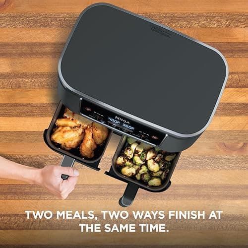 Ninja DZ201 Foodi 8 Quart 6-in-1 DualZone 2-Basket Air Fryer with 2 Independent Frying Baskets, Match Cook & Smart Finish to Roast, Broil, Dehydrate & More for Quick, Easy Meals, Grey thumbnail 2