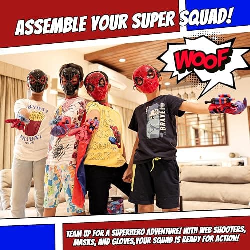 Superhero Web-Slinging Toy Set – Includes 2 Web Shooters, 2 Hero Masks, 2 Gloves, and 1 Cape – Ideal for Indoor and Outdoor Costume Role-Playing, Imaginative Play for Kids Ages 3+ thumbnail 7