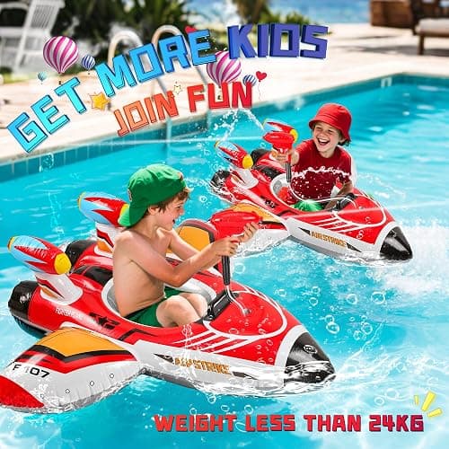 Pool Float Kids Inflatable Airplane Pool Floats Boat with Squirt Gun and Handle Toddler Pool Floaties Inflatable Ride-on Pool Toys Summer Outdoor Water Pool Games Beach Toys for Kids Ages 3-6 thumbnail 3