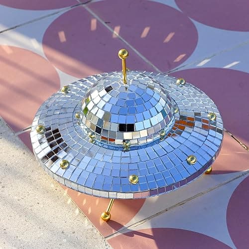 RGZOCT UFO Disco Ball Silver Disco Ball Decor Disco Spaceship Retro Reflective Décor Mirror Decorations for Home,Party,Garden,Handmade Gift (8 * 6inch) thumbnail 4
