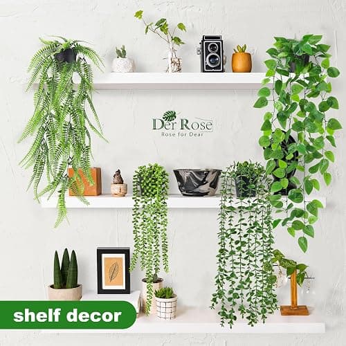 Der Rose 4Pcs Fake Plants Hanging Artificial Ivy Vine Faux Eucalyptus Hanging Plants, Boston Fern, String of Pearls for Living Room Bedroom Boho Wall Shelf Indoor Outdoor Decor thumbnail 2