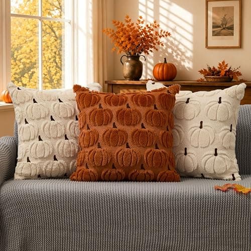 DFXSZ Fall Pillow Covers 18x18 Set of 2 Fall Decorations Beige Brown Pumpkin Throw Pillow Cases Soft Faux Fur Wool Couch Cushion Case for Chair Sofa Bedroom Living Room Home Decor PTK02V18 thumbnail 3