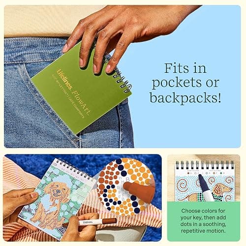 Lifelines FlowArt Mini Activity Pads, 3-Pack, Dot-by-Letter Coloring Books | 15 Markers & 60 Scenes - Guided Art Meditations for Tweens, Adults & Seniors - Dot-by-Letter - Patent-Pending thumbnail 3