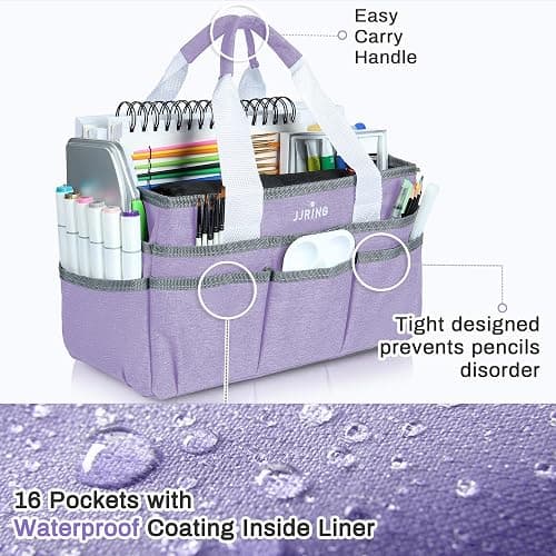 JJRING Craft Organizer Tote Bag Art Storage Caddy Lilac | With Multiple Pockets For Sewing, Scrapbooking, School, Medical, And Office Supplies thumbnail 5
