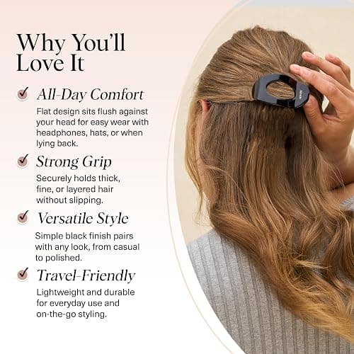 Kitsch Small Flat Claw Clips for Women - Stylish Flat Hair Clips, Strong Hold for Thick & Fine Hair | Non-Slip for Secure, Comfortable All-Day Wear | Ideal Gifts for Women - Black thumbnail 3