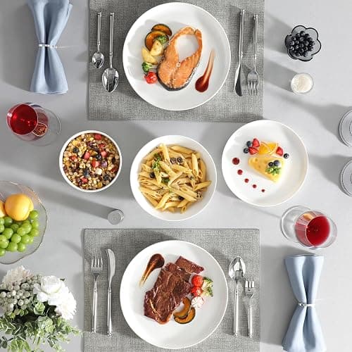MALACASA Plates and Bowls Sets, 24 Pieces Modern Porcelain Dinnerware Set for 6 Ceramic Dishware Dishes White Dinner Ware Set Microwave and Dishwasher Safe, Series Luna | Modern Ceramic Dishware,Kitchen Dining Ware,Microwave and Dishwasher Safe,Simple Solid White Design,Series LUNA thumbnail 7