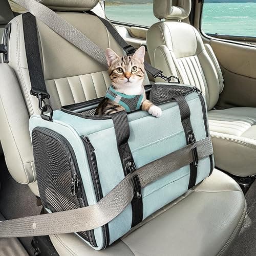 PETSFIT Cat Car Carrier for Small/Medium Cats Dogs, 18"x11"x11" Airline Approved Cat Carrier, with Patent Safety Buckles and Escape-Proof Zipper - Safeguarding Car Travel, Airplane, Vet, Outdoor - Image 1