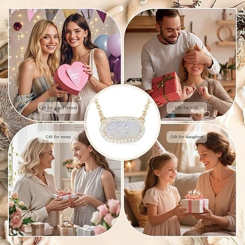 Tinkbush Pendant Necklace for Women,Simple and Elegant,Adjustable Chain,14K Gold Plated with 1 Delicate Cluster Stone,Gift Bag and Jewelry Box,Christmas Birthday Party Gift For Women thumbnail 4