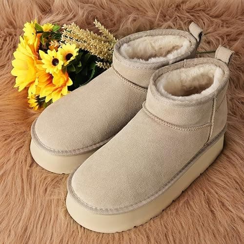 OOW Ankle Platform Boots for Women Genuine Suede Short Winter Snow Boot with Cozy Memory Foam thumbnail 6