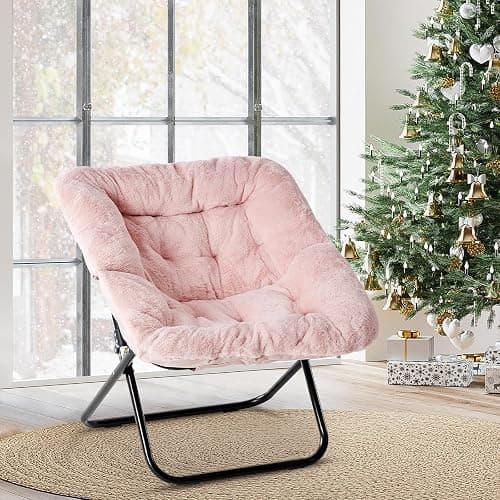 Simple Deluxe Oversized Square Moon Chair for Adults, Soft Faux Fur Folding Lounge Chair with Sturdy Steel Frame, Comfortable Reading Gaming Chair for Living Room, Bedroom, Pink thumbnail 2