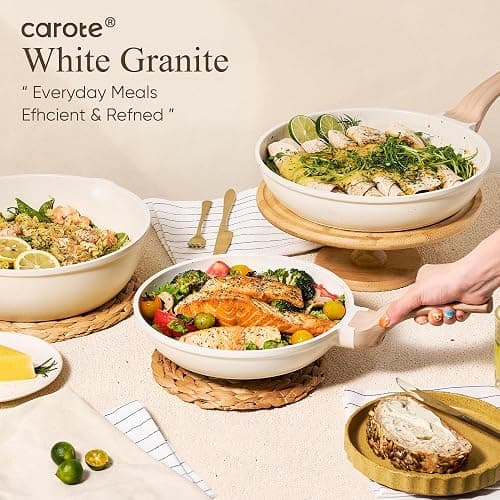 CAROTE 21Pcs Pots and Pans Set, Nonstick Cookware Sets, White Granite Induction Cookware Non Stick Cooking Set w/Frying Pans & Saucepans(PFOS, PFOA Free) thumbnail 9
