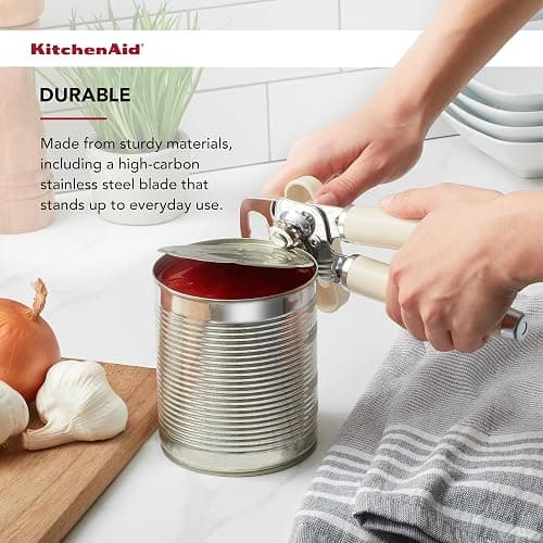 KitchenAid Classic Multifunction Can Opener and Bottle Opener Easy to Use, Razor Sharp Stainless Steel Cutting Wheel, Soft Ergonomic Handles, Almond Cream - Almond Cream - Can Opener thumbnail 4