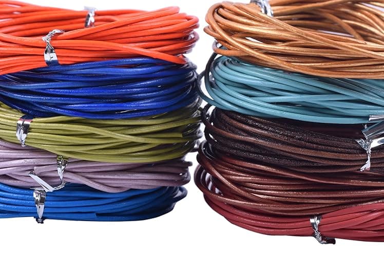 KONMAY 50 Yards 1.5mm 10 Colors Round Jewelry Real Leather Cord, Leather String for Crafting, Braiding thumbnail 4
