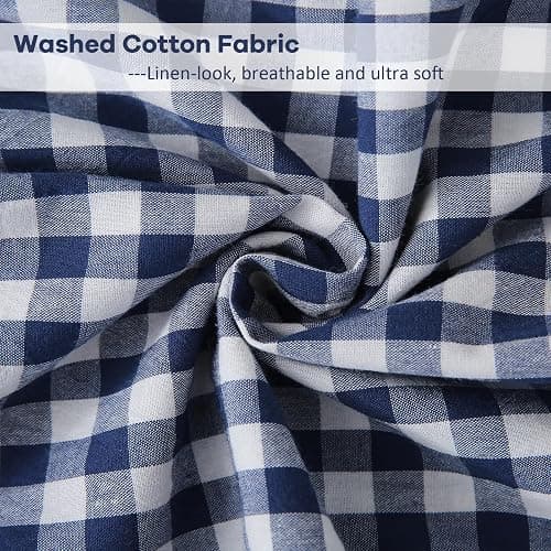 K MASANIJI 2 Pack Navy Blue Plaid Ruffle Gingham Lumbar Pillow Shams, 100% Washed Cotton Linen Feel Checkered Farmhouse Zipper Closure Pillow Covers for Bed/Sofa Zipper Closure - 20"x12" thumbnail 6