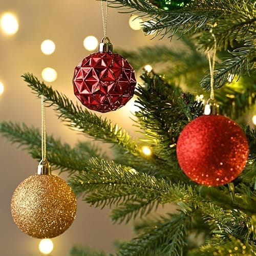 Valery Madelyn Christmas Tree Decorations Ornament Set for Valentines Mardi Gras St Patricks Day, 50ct 2.36 Inches Red Green and Gold Shatterproof Christmas Ball Ornaments Hanging Holiday Party Decor - Red Green Gold thumbnail 6